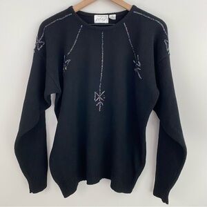 Lord & Taylor Vintage Black Beaded Lambswool Sweater